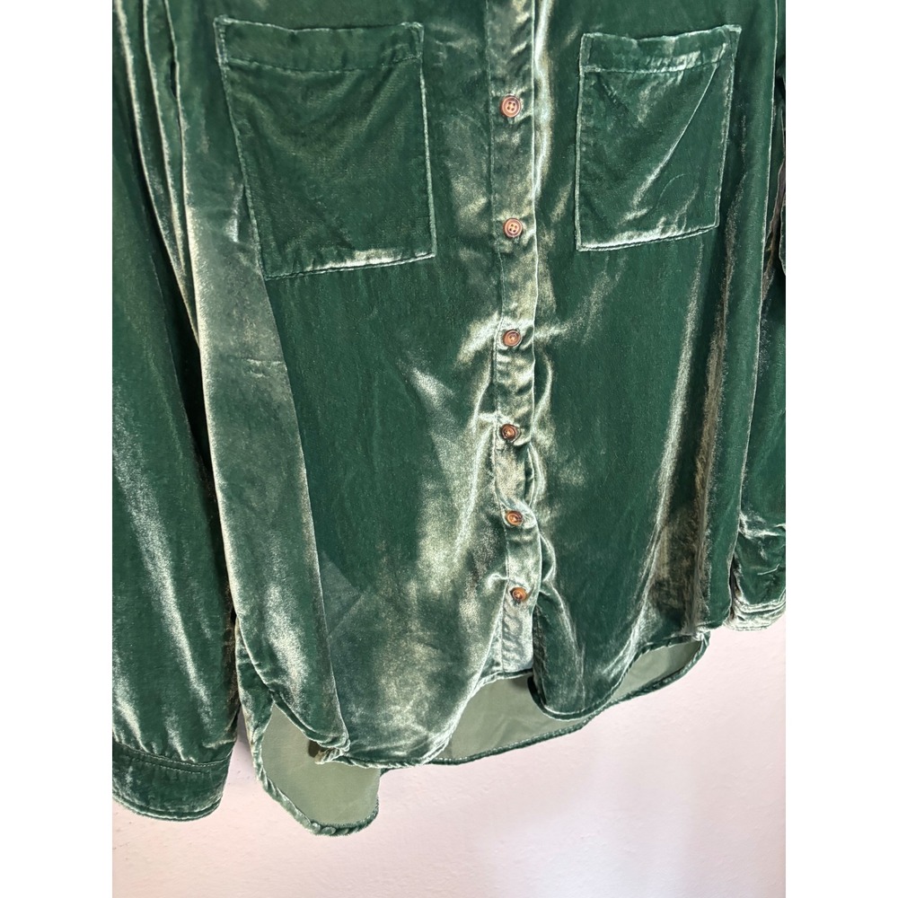 Pilcro Anthropologie Green Velvet Relaxed Button Down Hadley Shirt Small - Picture 6 of 10